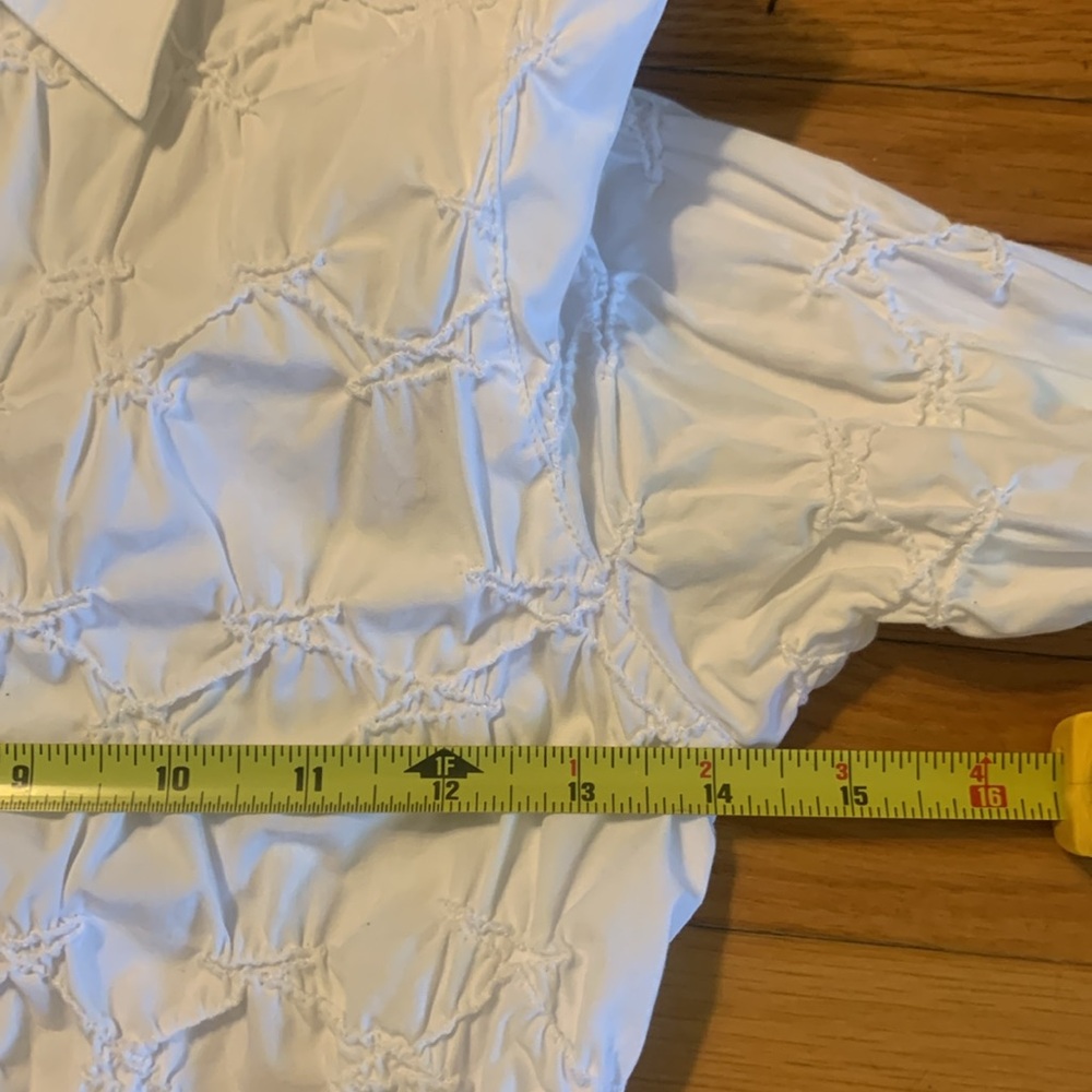 ANNE FONTAINE PARIS FRANCE WHITE BLOUSE WITH PUCKERED GATHERED DETAIL - Picture 9 of 13